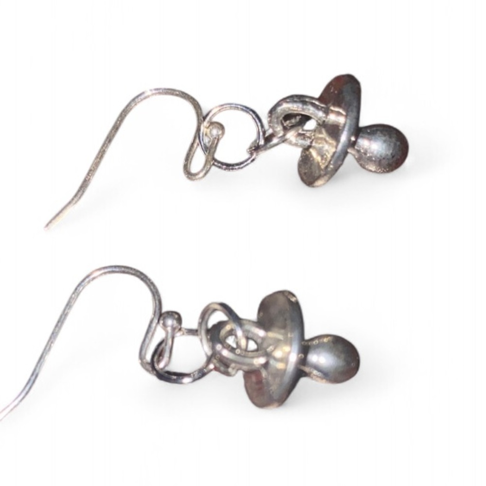 Baby pacifier  Silver Dangling Earrings